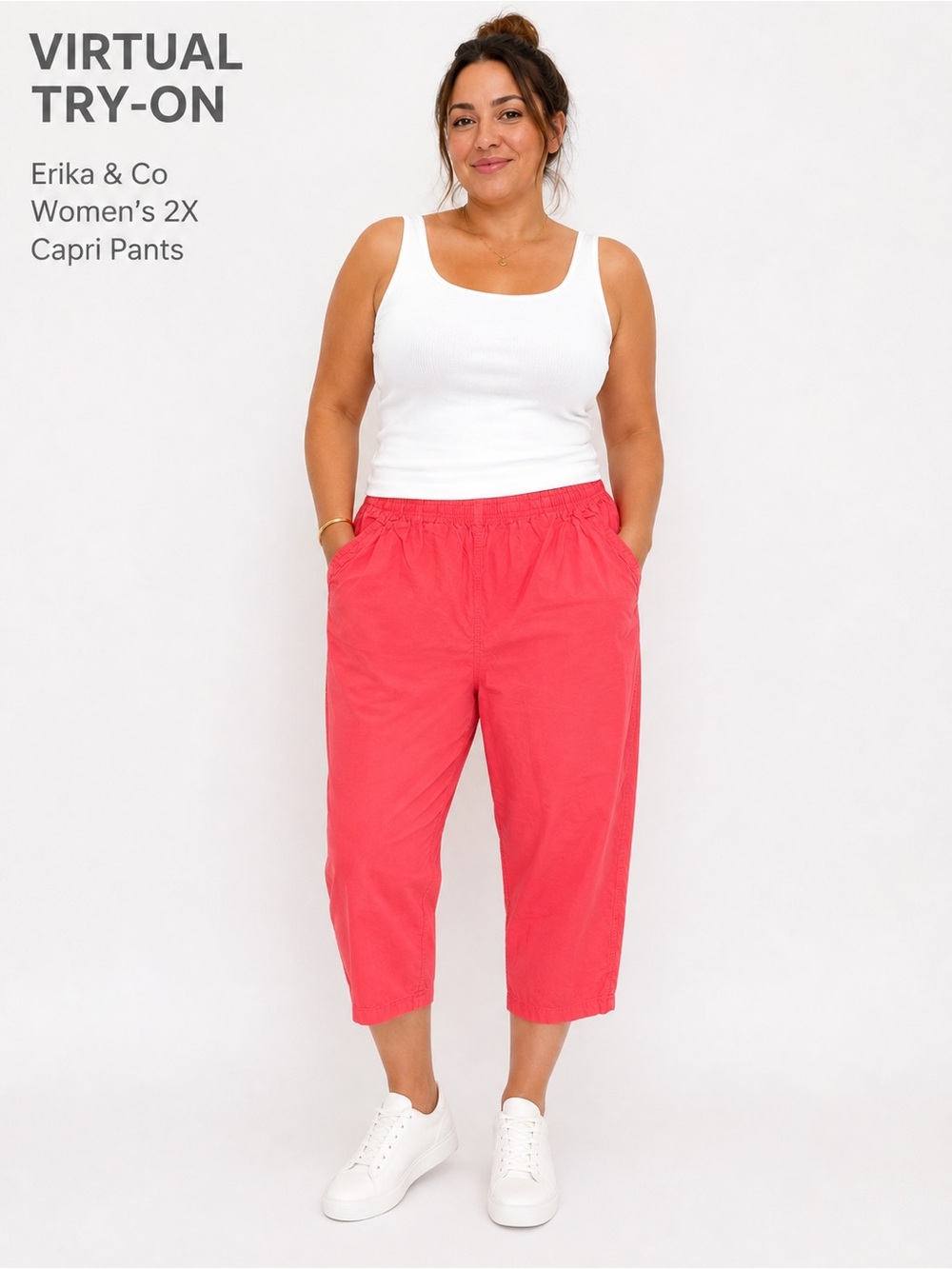 Erika & Co Women’s 2X Coral Cotton Capri Pants Elastic Waist Cropped Casual
